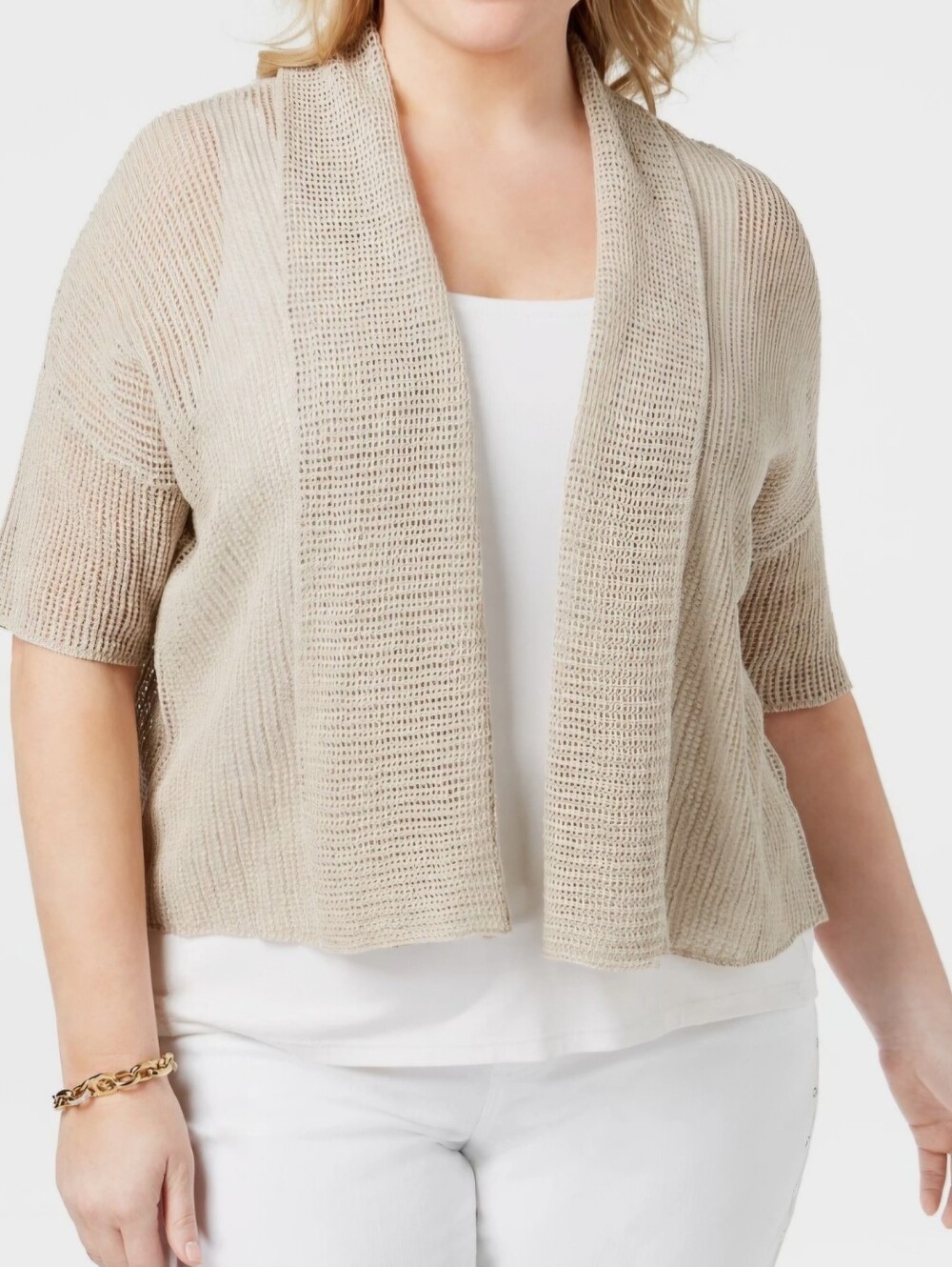 NWOT Eileen Fisher 100% Organic Linen Draped collar Knit Cardigan Size XL